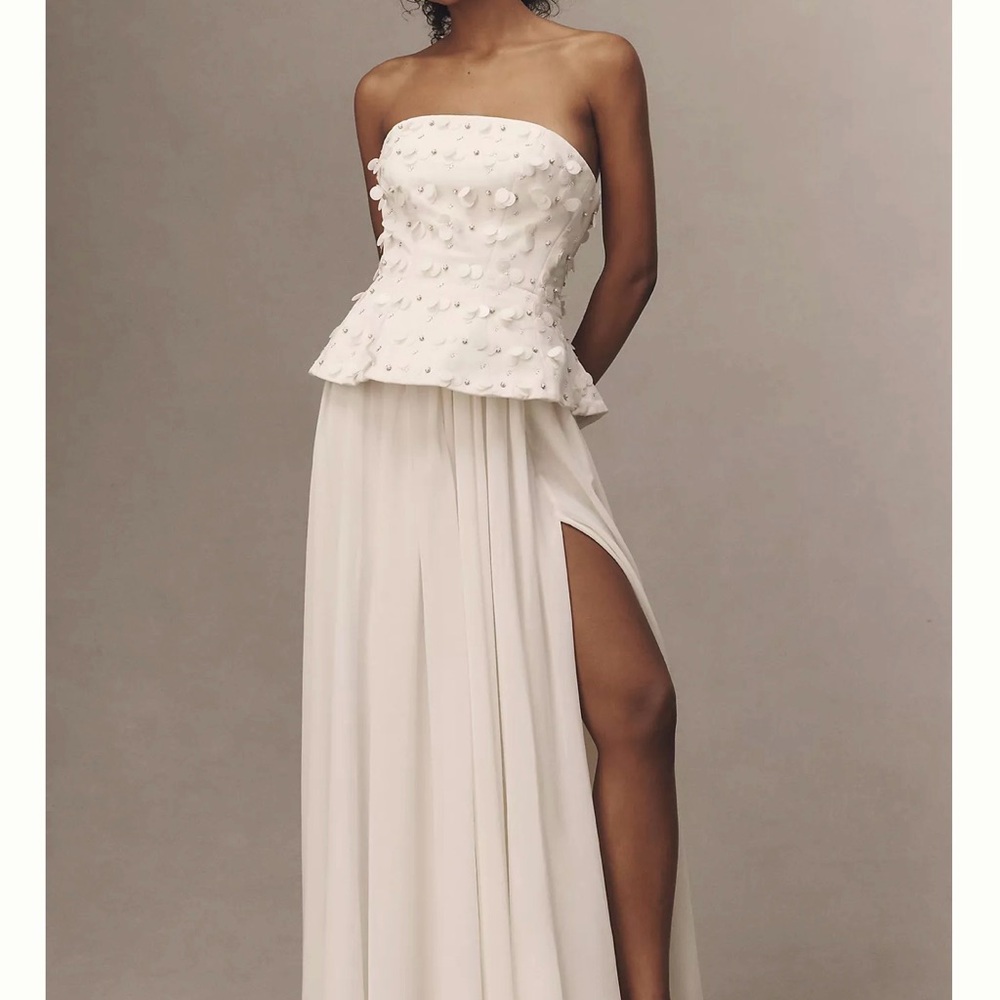 BHLDN Strapless Cream Peplum Gown